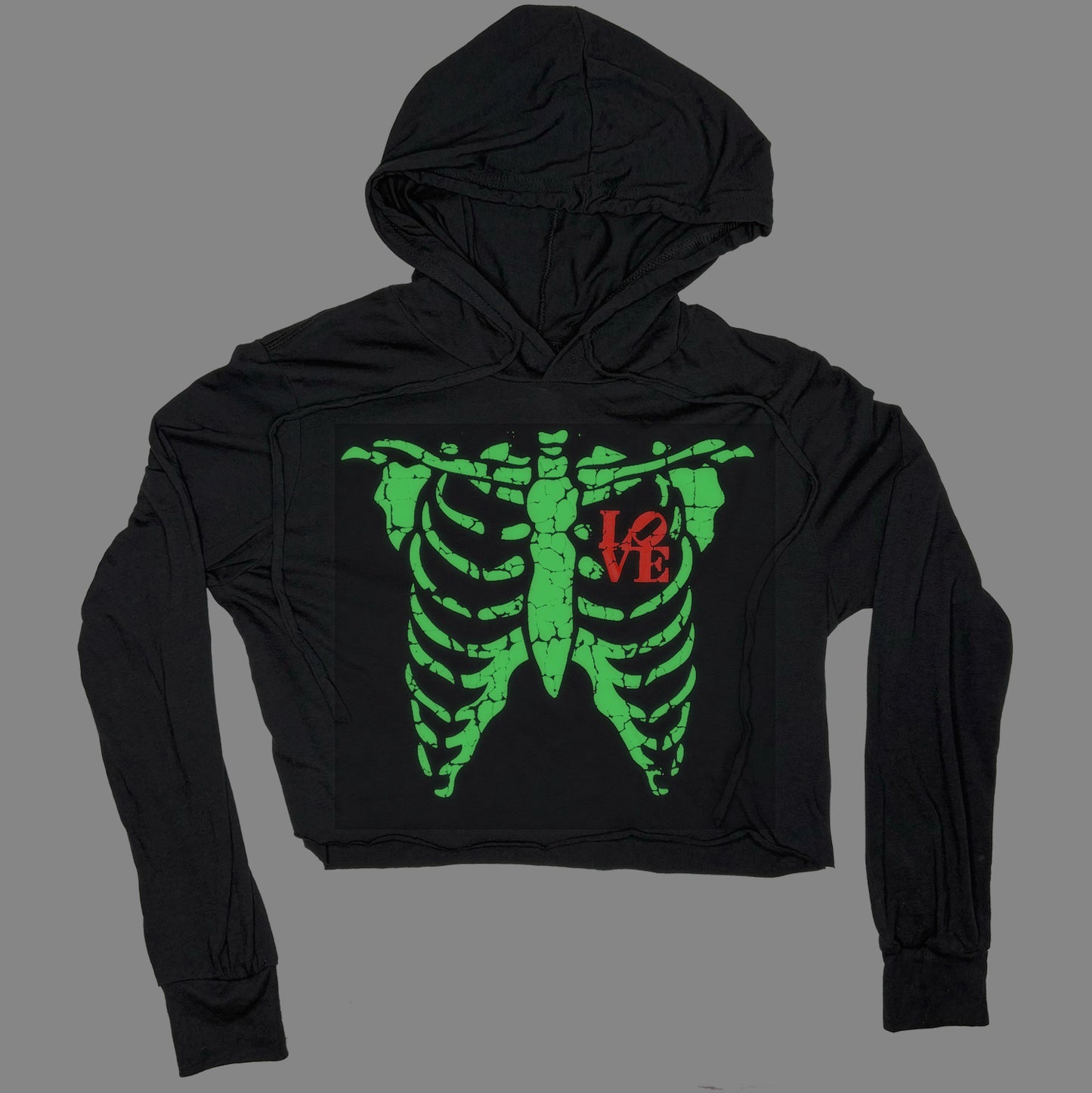 Love Skeleton Crop Top Hoodie (Glow-in0the-Dark)