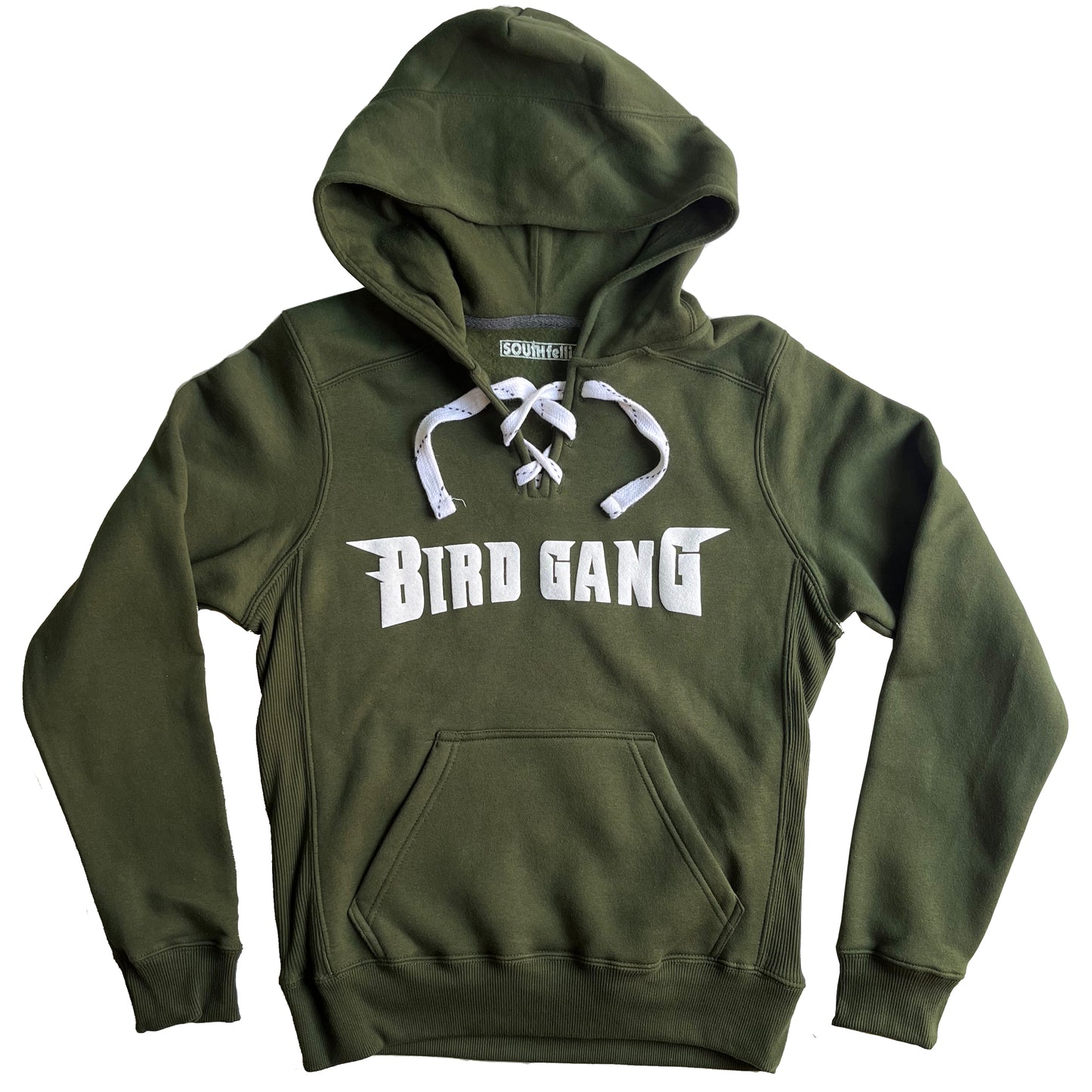 Bird Gang Puffy Print Lace Up Hoodie