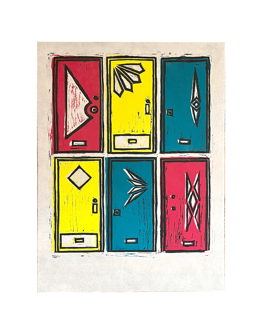 Mid Century Doors Print On Mulberry Paper 9x12