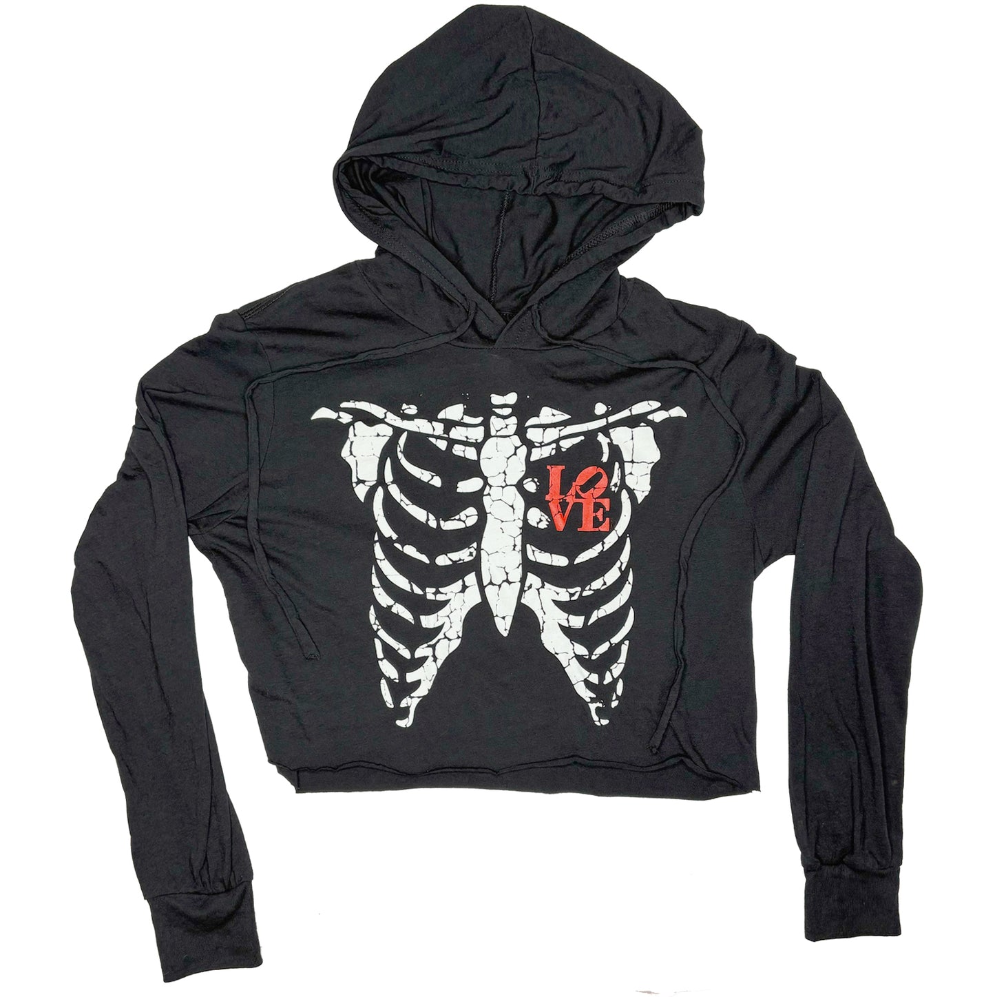 Love Skeleton Crop Top Hoodie (Glow-in0the-Dark)