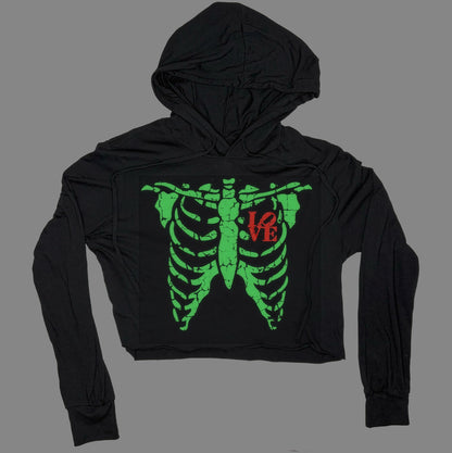 Love Skeleton Crop Top Hoodie (Glow-in0the-Dark)